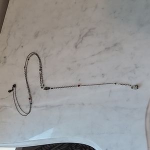 Free People Long Lariat Necklace Bronze Heart Chain Iridescent Beads